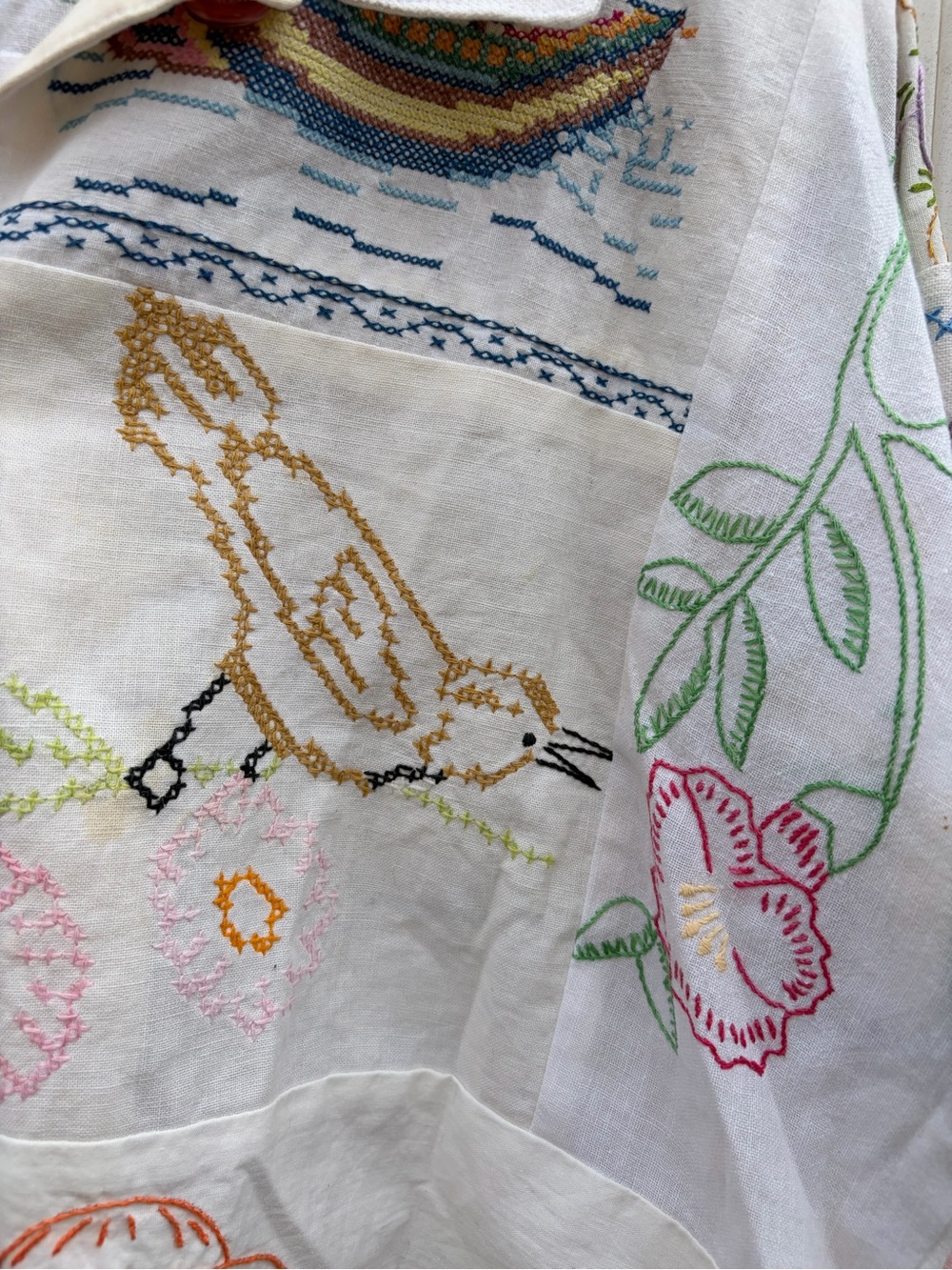 NWT Leeba Marks Dead Stock Vintage Tablecloth Hand Embroidered Blouse Cottage - Picture 4 of 15